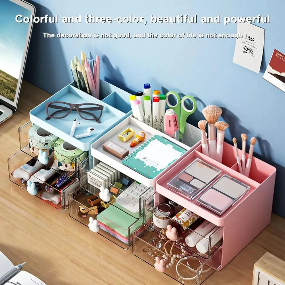 Desk Organizer with Drawer - Multi-Use Storage Box for Office & Makeup