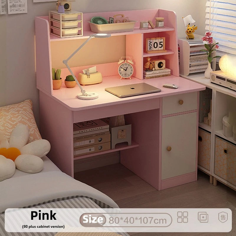Kids & Teen Study Desk with Built-In Bookshelf – Integrated Storage Unit for Bedroom | 60cm & 80cm, Simple or Cabinet Version