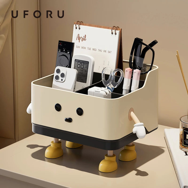Desktop Organizer Box - 4-Compartment Multi-Use Storage | Standing or Sitting Design | Office, Dorm & Home