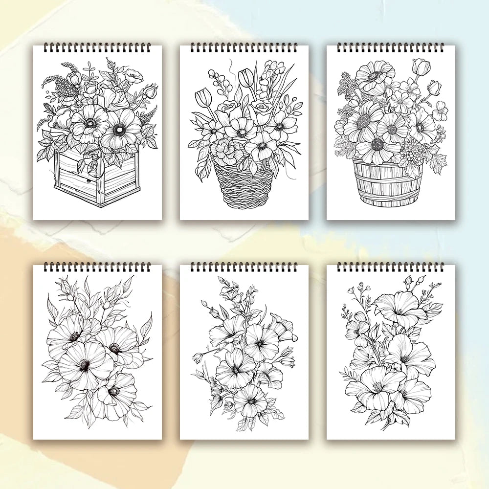 Adult Spiral Coloring Book - 30 Sheets Nature & Floral Themes | 11.2x8.3" Landscape Format | Birthday & Holiday Gift
