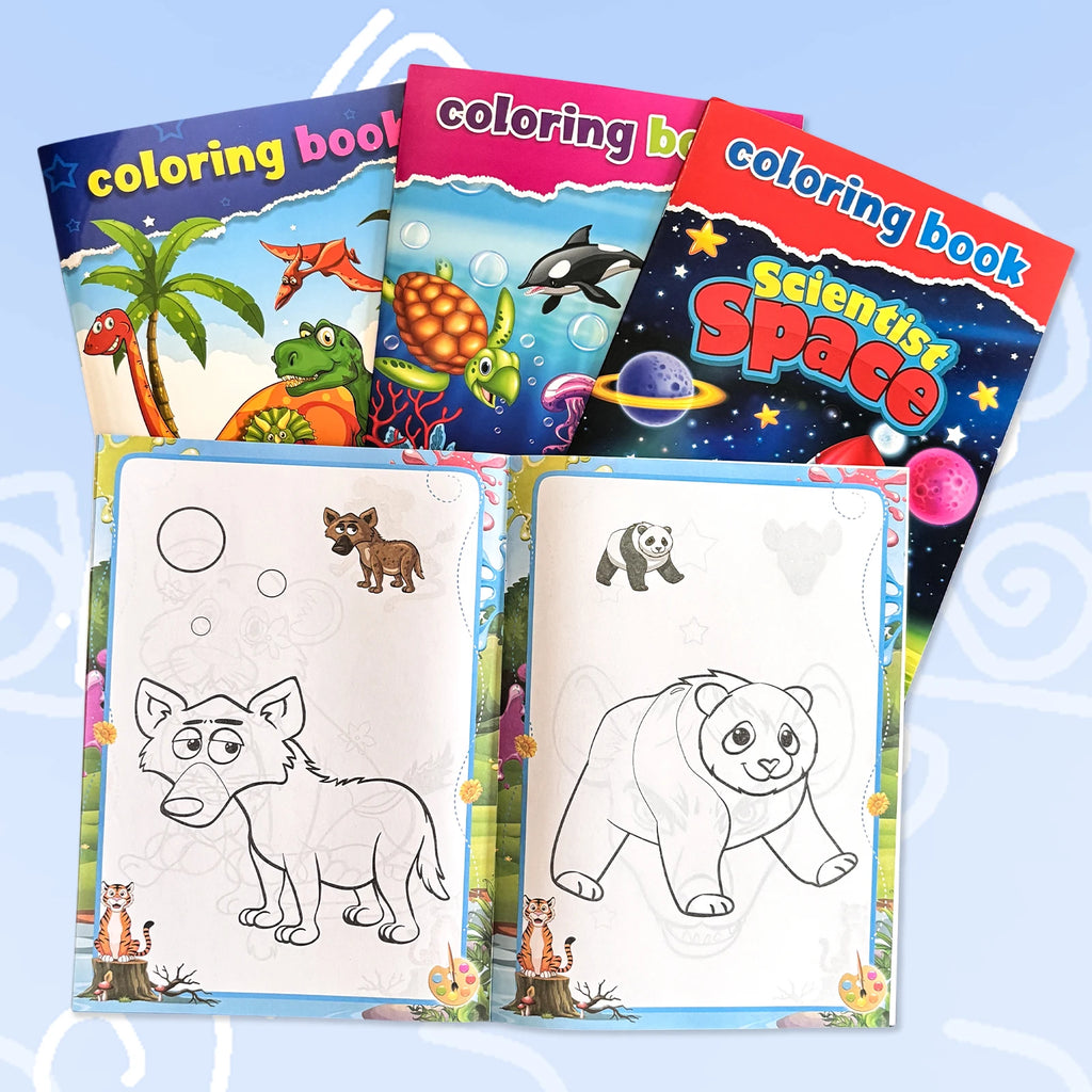 Children's Coloring Book Set – Ocean, Animals, Space & Dinosaurs | Educational Art Gift for Kids