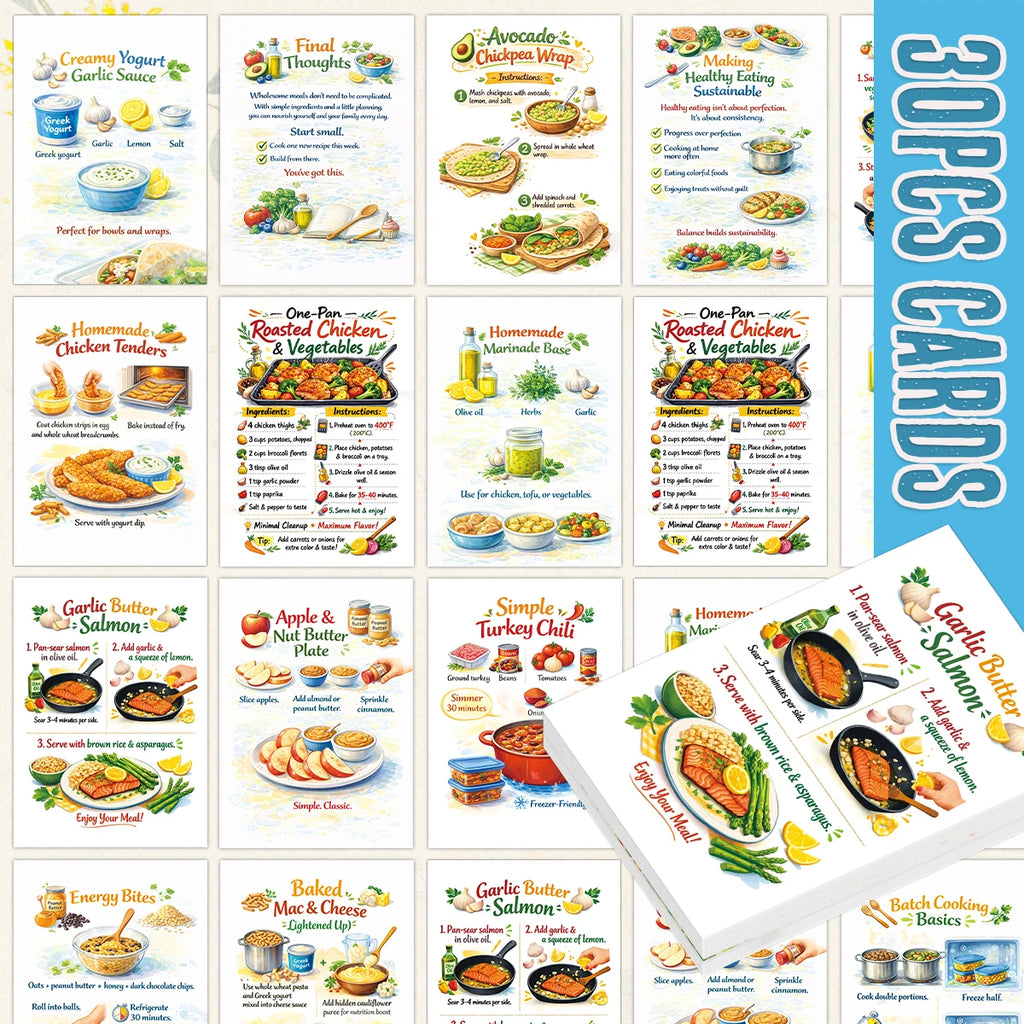 Wholesome Meals Recipe Cards – 30 Cards with Ready-to-Cook Recipes | Healthy, Simple & Family-Friendly | Beginner-Friendly Meal Prep