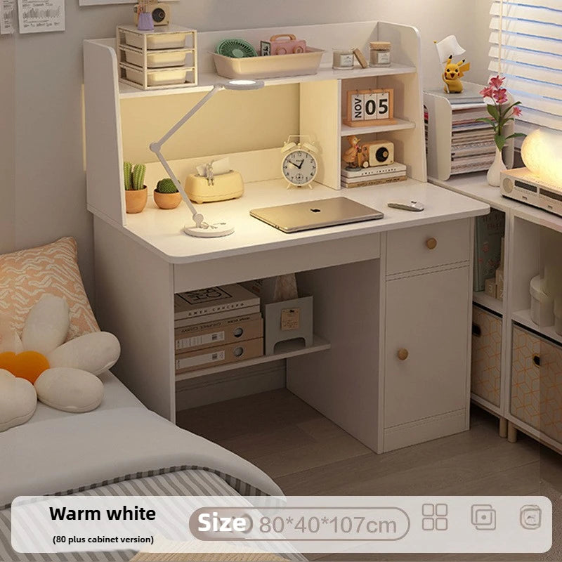 Kids & Teen Study Desk with Built-In Bookshelf – Integrated Storage Unit for Bedroom | 60cm & 80cm, Simple or Cabinet Version