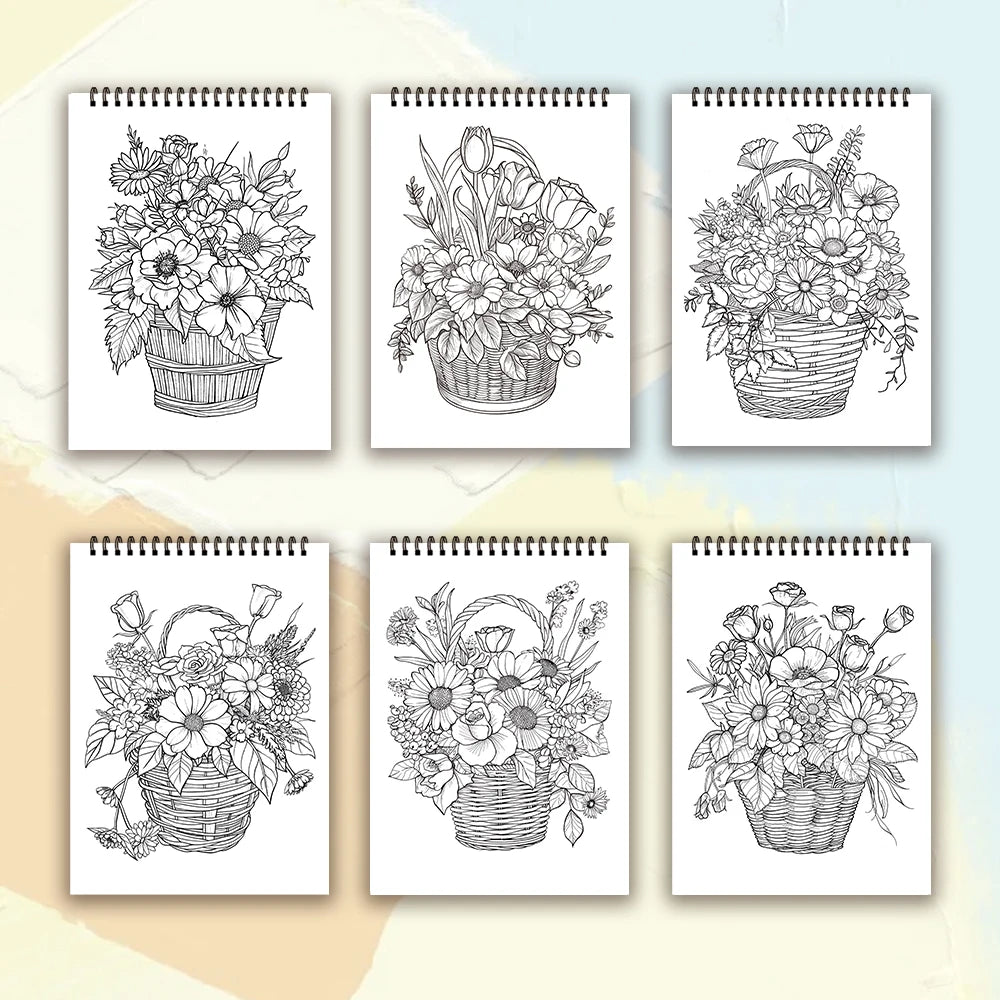 Adult Spiral Coloring Book - 30 Sheets Nature & Floral Themes | 11.2x8.3" Landscape Format | Birthday & Holiday Gift