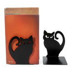 Black Cat Bookends — Heavy Iron Book Stand for Shelf & Desk