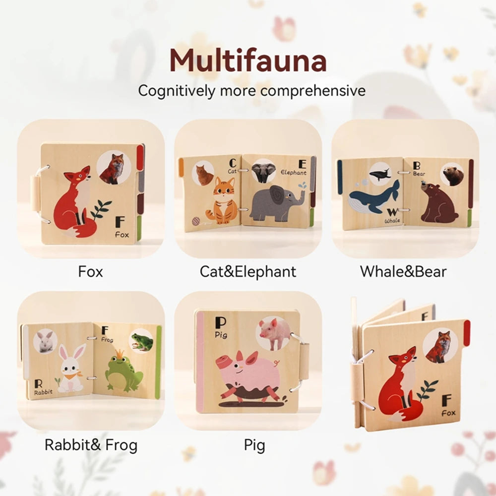 Wooden Animal Flap Book - Interactive Learning Toy for Babies & Toddlers