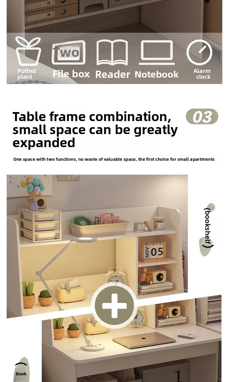 Kids & Teen Study Desk with Built-In Bookshelf – Integrated Storage Unit for Bedroom | 60cm & 80cm, Simple or Cabinet Version