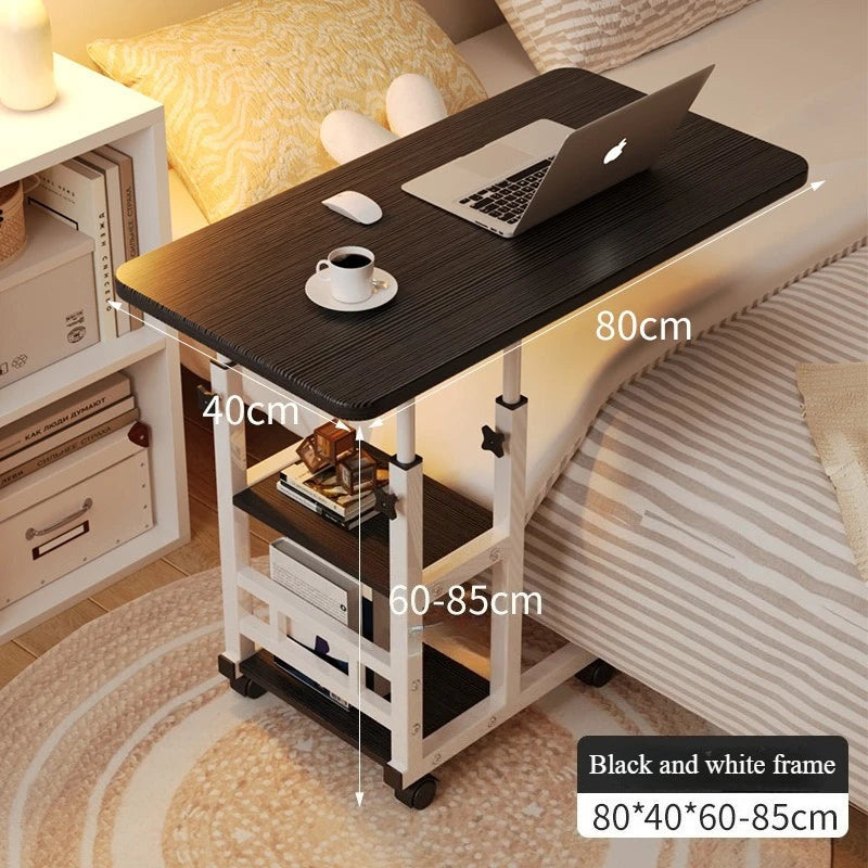Rolling Height-Adjustable Desk with Storage Shelves – Overbed, Bedside & Study Table for Bedroom, Dorm & Home Office