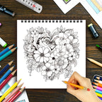 Adult level Spiral Coloring Book - 30 Sheets Floral Designs with Light Shading | 8.3x8.3" | Birthday & Holiday Gift