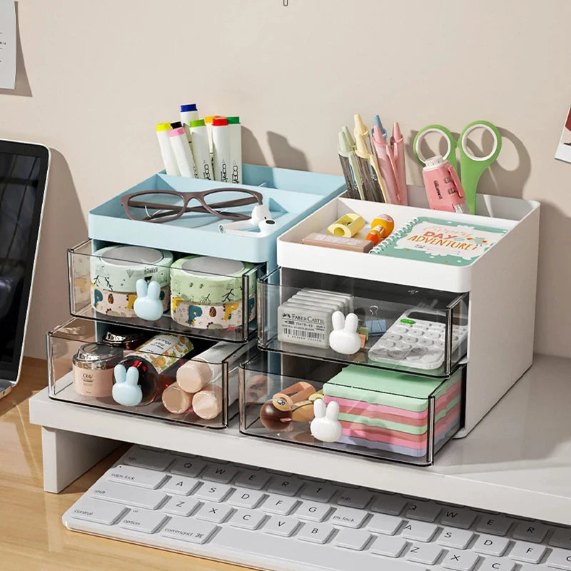 Desk Organizer with Drawer - Multi-Use Storage Box for Office & Makeup