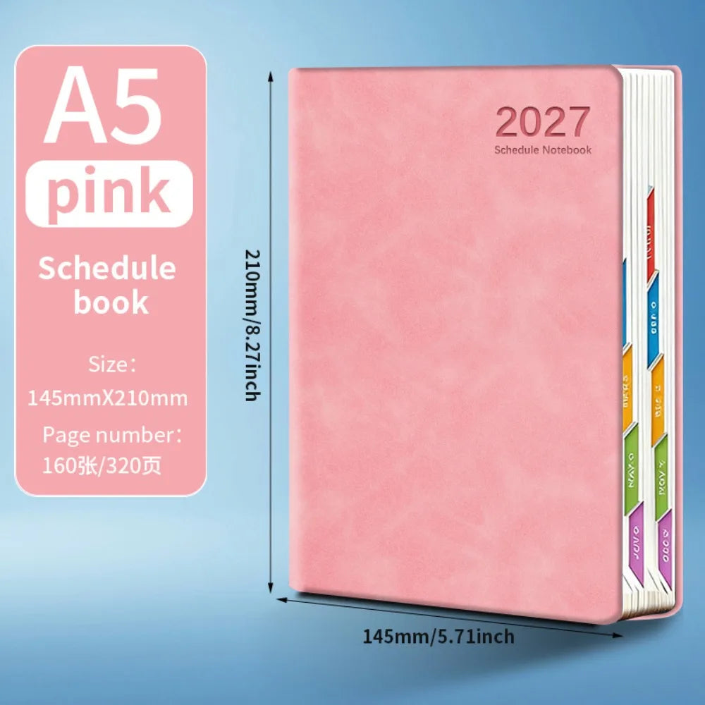 2027 Schedule Notebook – A5 Portable Planner | 365-Day Agenda with Monthly, Weekly & Daily Pages | PU Leather Cover | 6 Colors