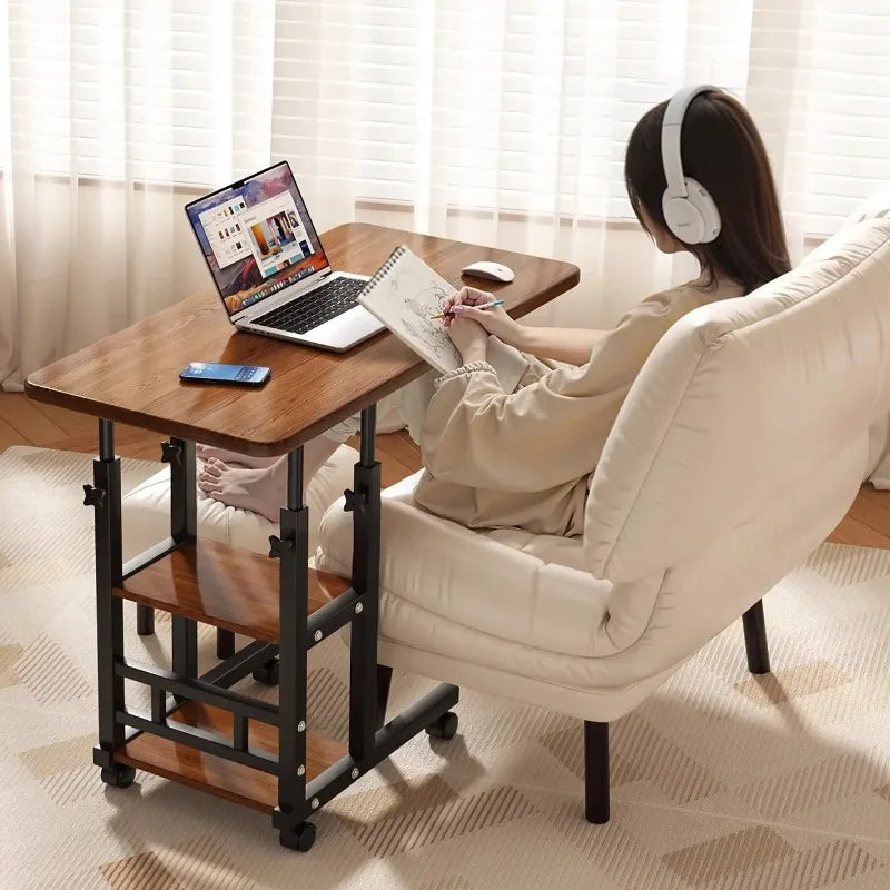Rolling Height-Adjustable Desk with Storage Shelves – Overbed, Bedside & Study Table for Bedroom, Dorm & Home Office