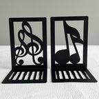 Music-Themed Metal Bookends — Heavy Duty Decorative Book Stoppers for Shelf & Desk