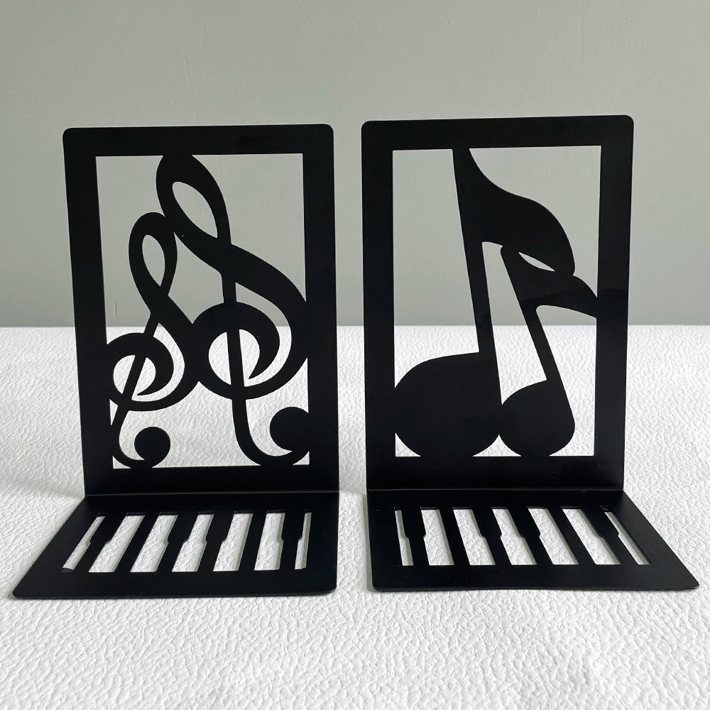 Music-Themed Metal Bookends — Heavy Duty Decorative Book Stoppers for Shelf & Desk