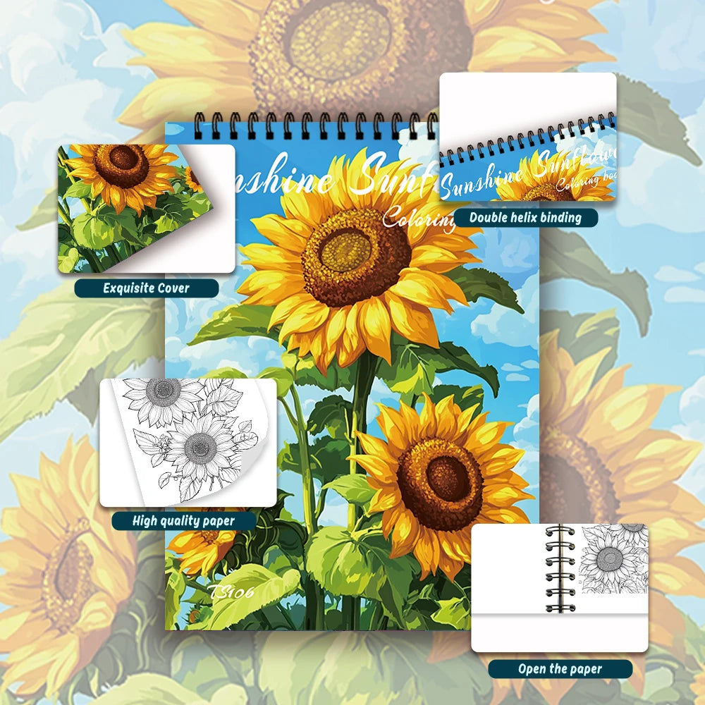 Adult Spiral Coloring Book - 30 Sheets Nature & Floral Themes | 11.2x8.3" Landscape Format | Birthday & Holiday Gift