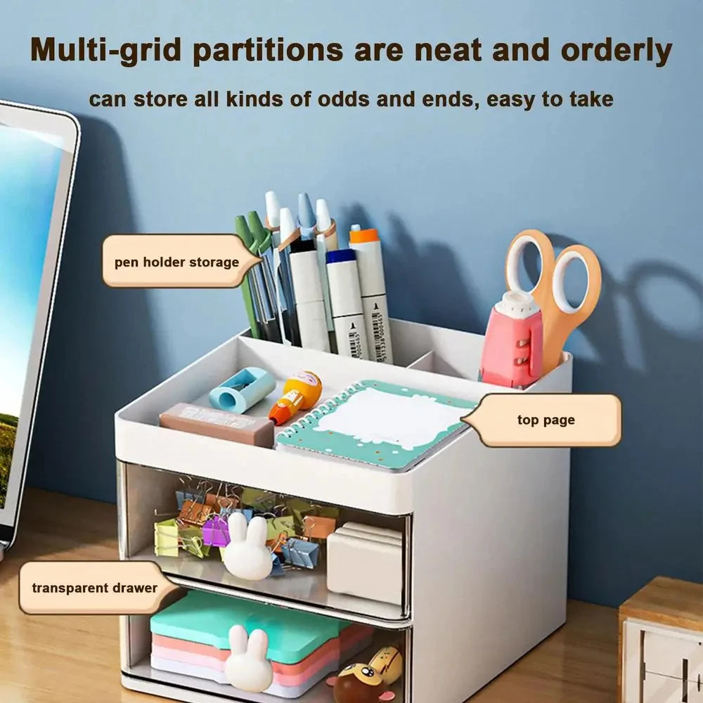Desk Organizer with Drawer - Multi-Use Storage Box for Office & Makeup