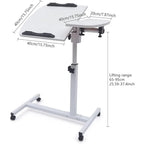 Rolling Bedside Laptop Desk with 360° Rotating & Tilting Top – Height Adjustable 59–89cm, Lockable Wheels | Black & White