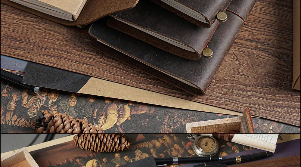 Genuine Leather Refillable Travel Journal - Handmade Retro Notebook with 192 Pages