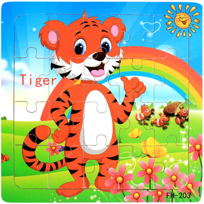 Wooden 3D Cartoon Puzzle — Montessori Educational Toy for Toddlers & Kids Ages 3–6
