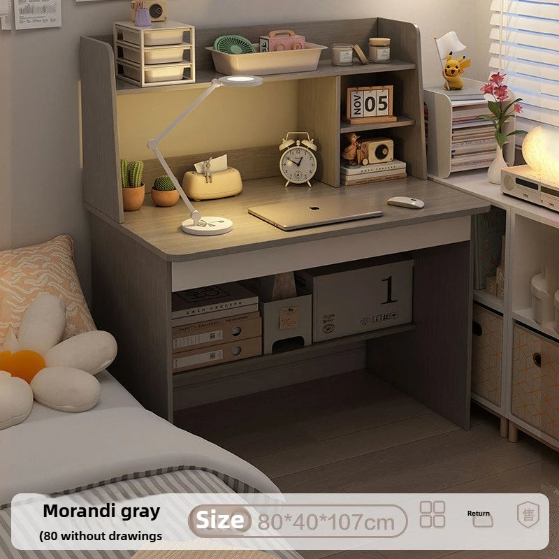 Kids & Teen Study Desk with Built-In Bookshelf – Integrated Storage Unit for Bedroom | 60cm & 80cm, Simple or Cabinet Version