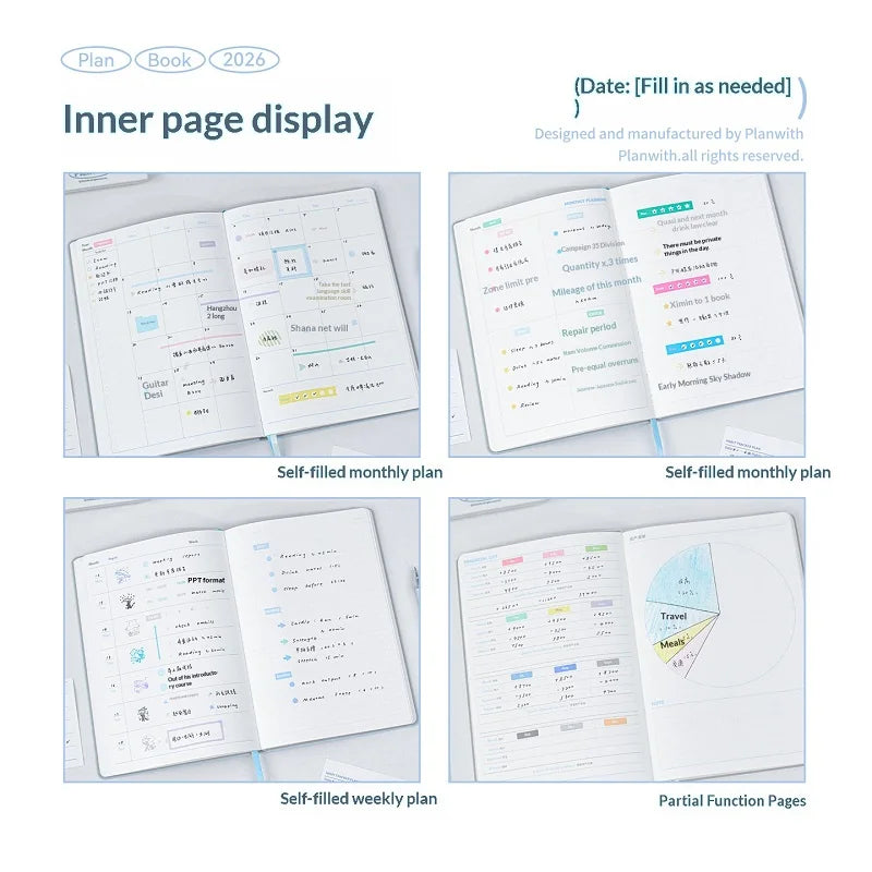 Planwith Undated Self-Fill Annual Planner – A5 / Mini / Week Style | PU Leather Cover, 96 Sheets | Start Anytime