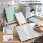 Planwith Undated Self-Fill Annual Planner – A5 / Mini / Week Style | PU Leather Cover, 96 Sheets | Start Anytime