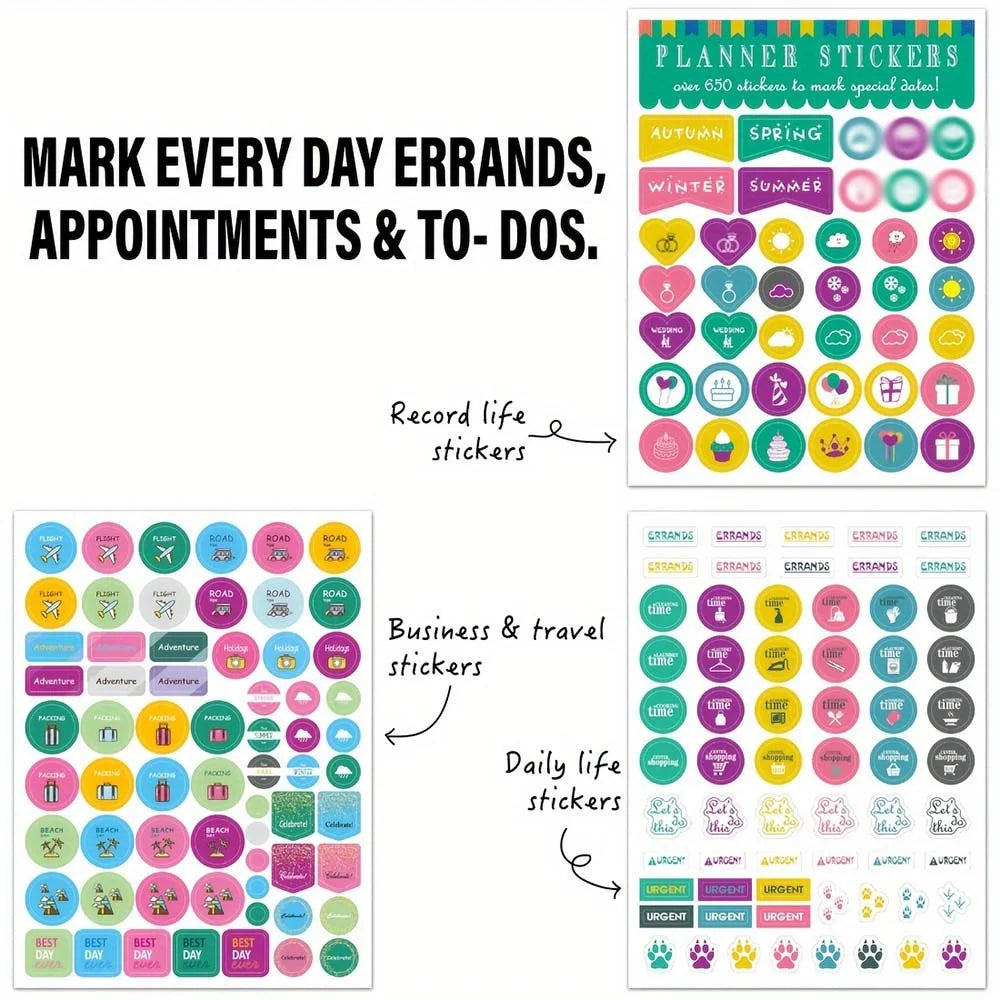 Aesthetic Planner Stickers – 12 Sheets | 650 or 720 Stickers | Holidays, Goals, Quotes, Habits, Finance & More