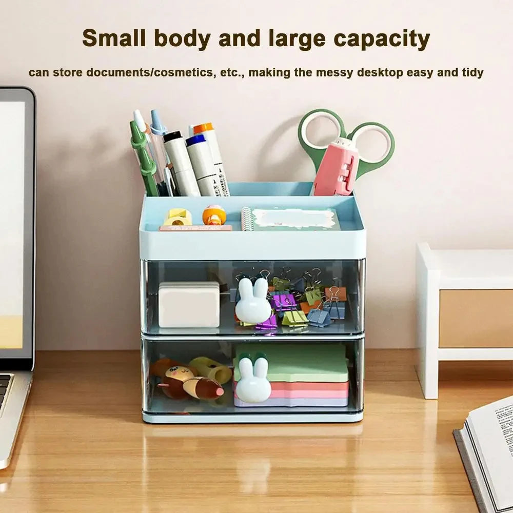 Desk Organizer with Drawer - Multi-Use Storage Box for Office & Makeup