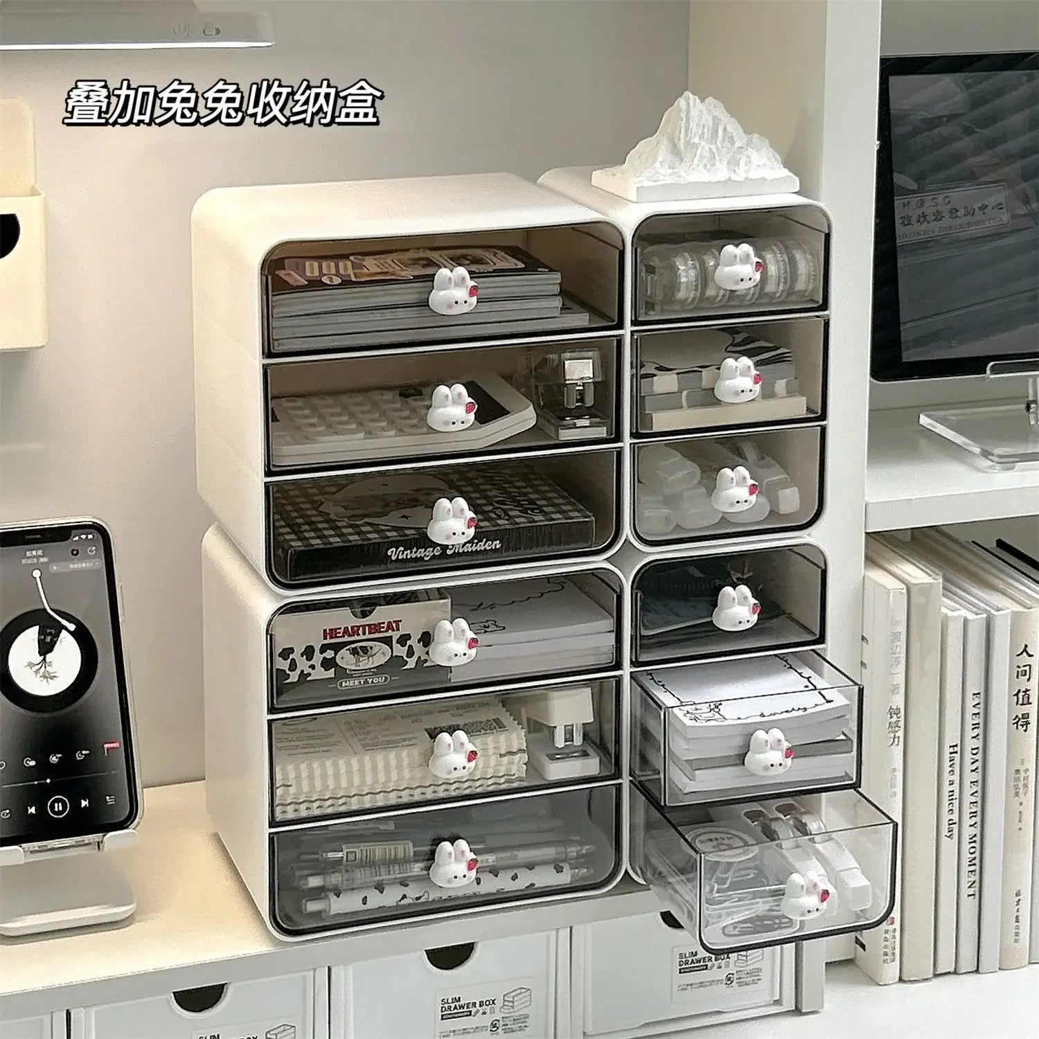 Clear Desktop Storage Box with Lid - Multi-Use Organizer for Desk & Vanity (2 Sizes)
