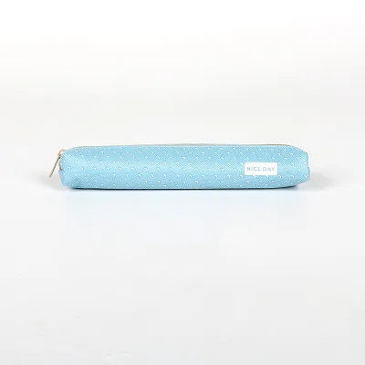 Kawaii Candy Color Pencil Case - Polka Dot Canvas Pen Pouch | 5 Pastel Colors | School & Office Stationery
