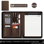 Executive A4 Leather Portfolio Folder – Zippered PU Leather Padfolio | With or Without Calculator | Black, Bronze, Blue & Brown