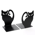 Black Cat Bookends — Heavy Iron Book Stand for Shelf & Desk