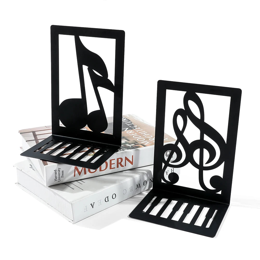 Music-Themed Metal Bookends — Heavy Duty Decorative Book Stoppers for Shelf & Desk