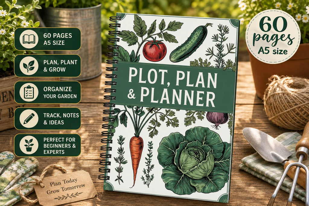 Plot, Plan & Planner – A5 Garden Journal | 60-Page Spiral Notebook for Vegetable & Flower Gardening | Beginner & Expert