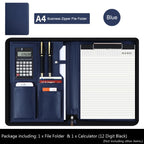 Executive A4 Leather Portfolio Folder – Zippered PU Leather Padfolio | With or Without Calculator | Black, Bronze, Blue & Brown