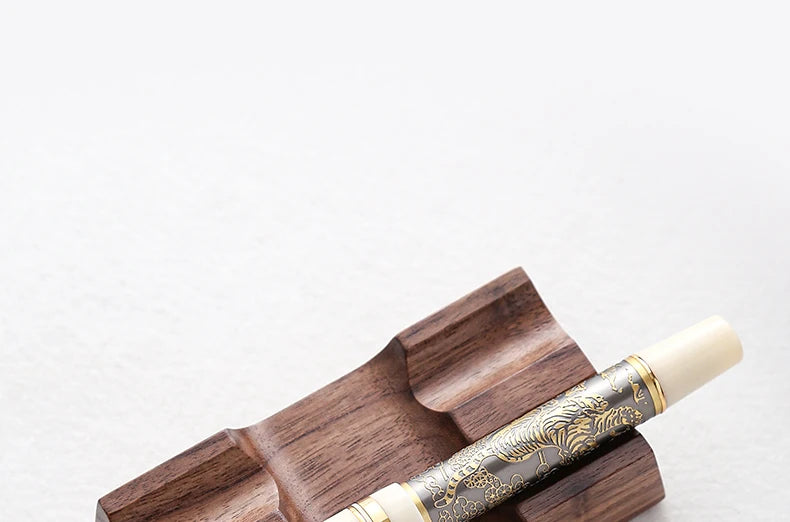 Walnut Wood Fountain Pen Rest - Horizontal Desk Stand for Dip Pens & Calligraphy (1 or 2 Slots)