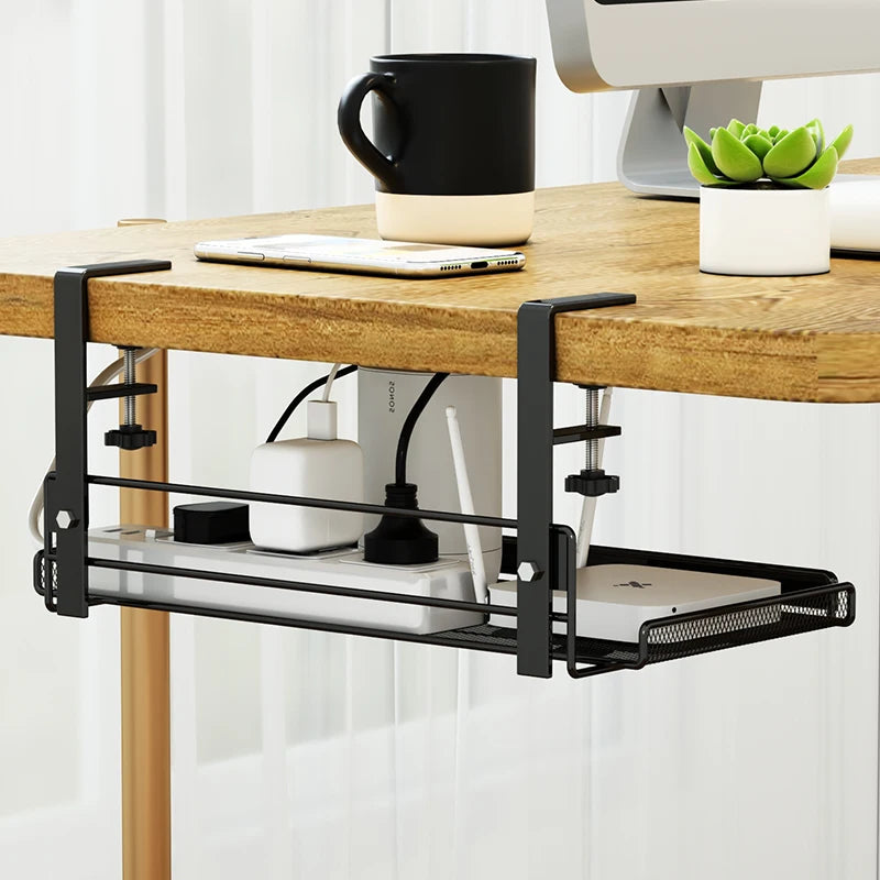 Under-Desk Hanging Storage Rack - Multi-Compartment Organizer | Small or Large | White or Black | Office & Home Workstation