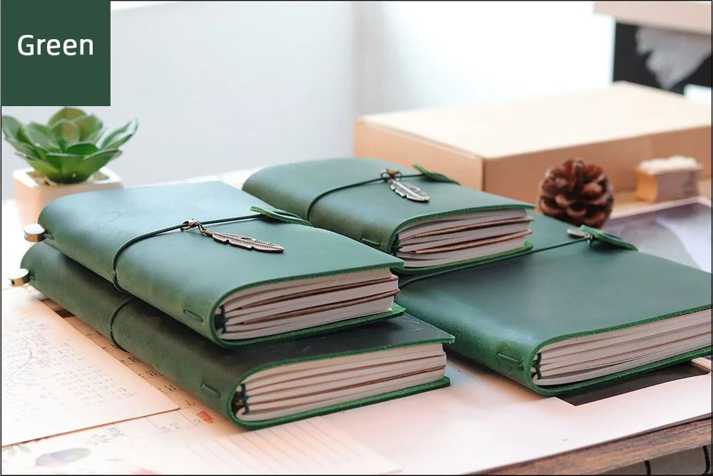 Genuine Leather Refillable Travel Journal - Handmade Retro Notebook with 192 Pages
