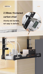 Under-Desk Cable Management Rack — Telescopic Metal Storage Tray, No Drilling Required