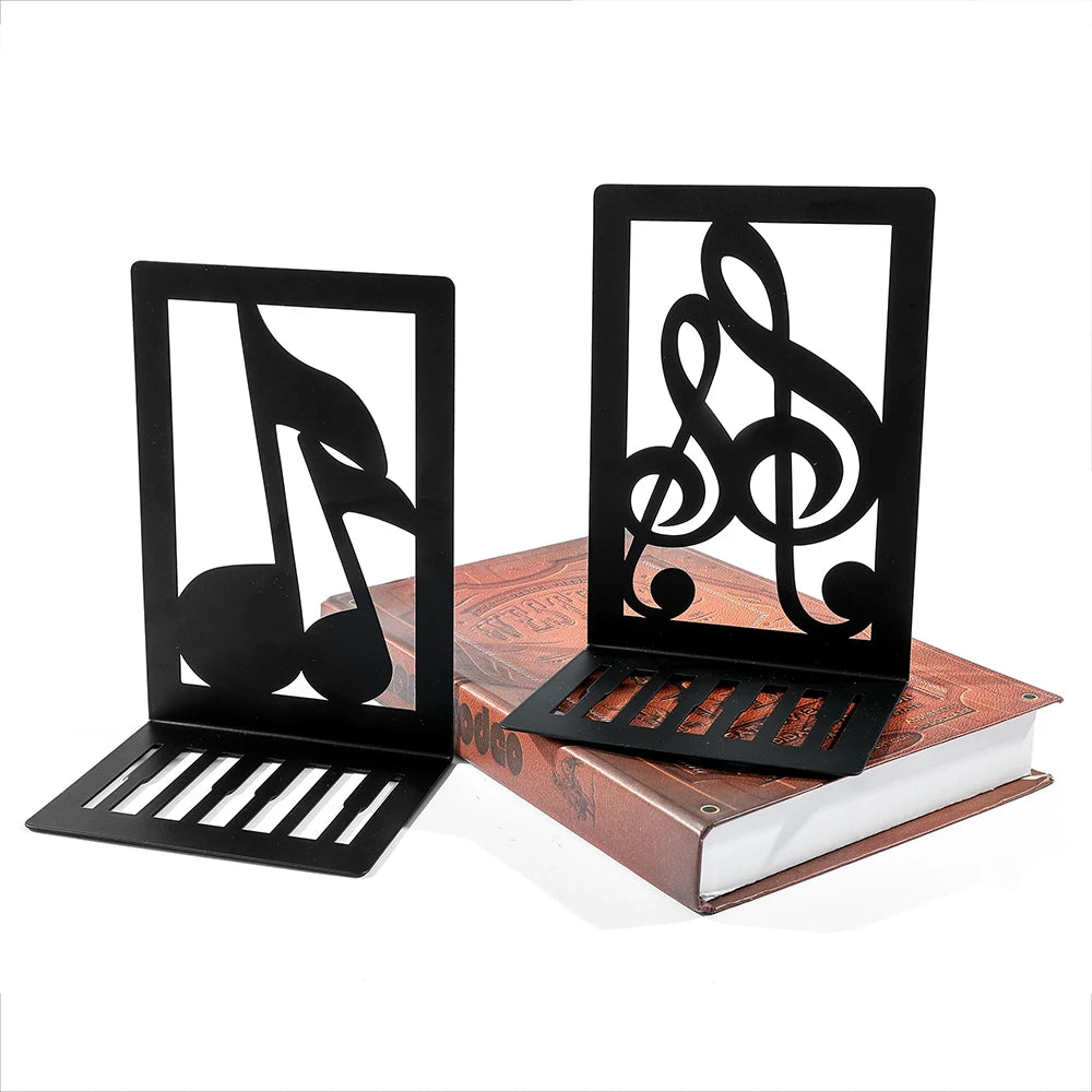 Music-Themed Metal Bookends — Heavy Duty Decorative Book Stoppers for Shelf & Desk