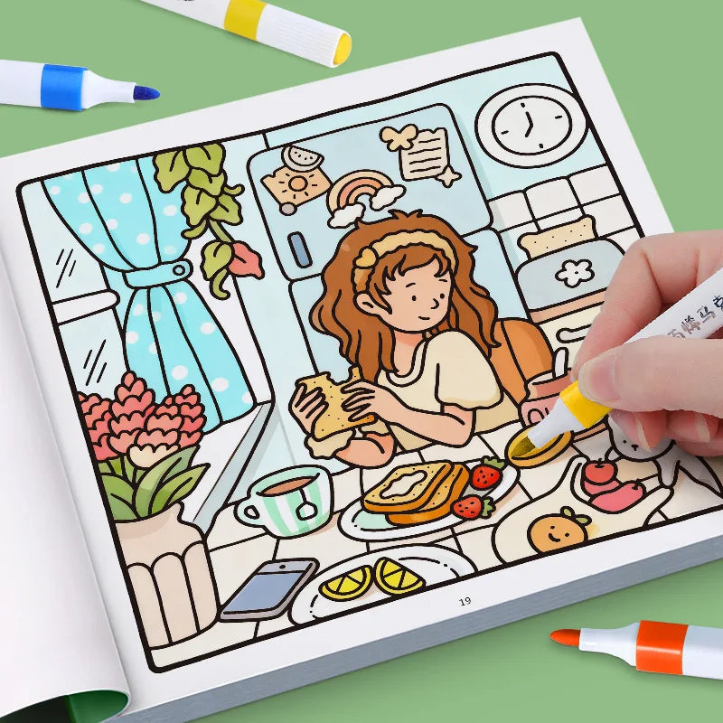 Girls' Fantasy Coloring Book - 24 Pages of Hand-Drawn Illustrations (3 Themes)