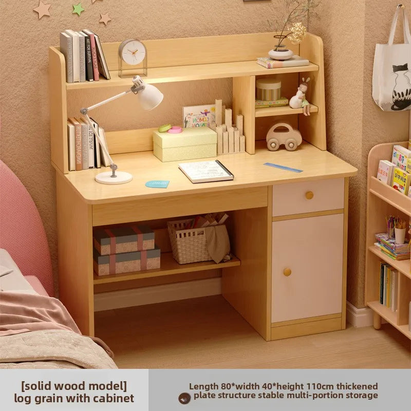 Kids & Teen Study Desk with Built-In Bookshelf – Integrated Storage Unit for Bedroom | 60cm & 80cm, Simple or Cabinet Version