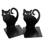 Black Cat Bookends — Heavy Iron Book Stand for Shelf & Desk