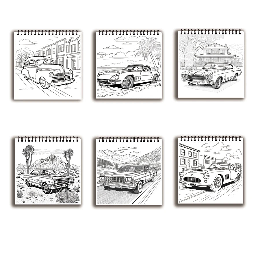 Classic Cars Adult Coloring Book — 32 Pages of Iconic Automobiles, 7.87" × 7.87"