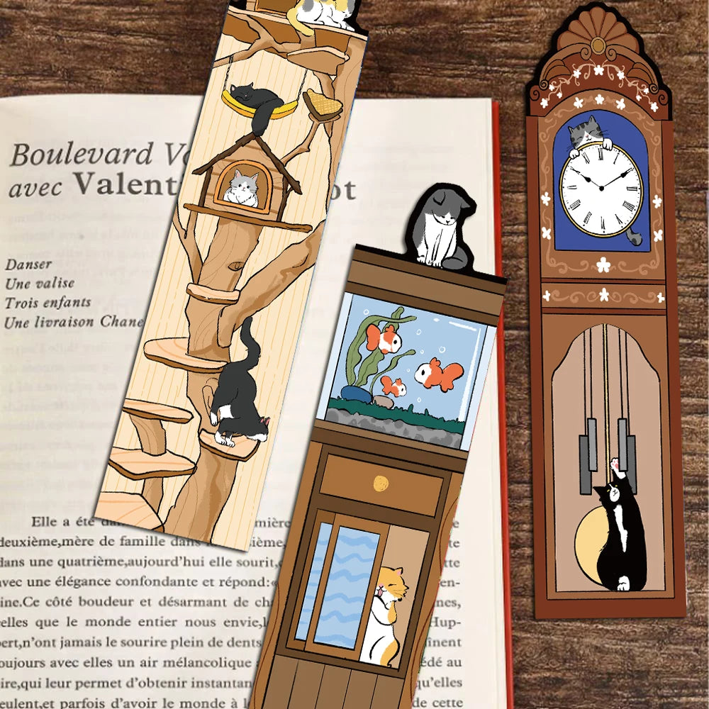 Cartoon Cat World Bookmarks Set of 30 | Waterproof PVC Graffiti Style | Reading, Laptop & Luggage Stickers | Perfect Gift for Book Lovers