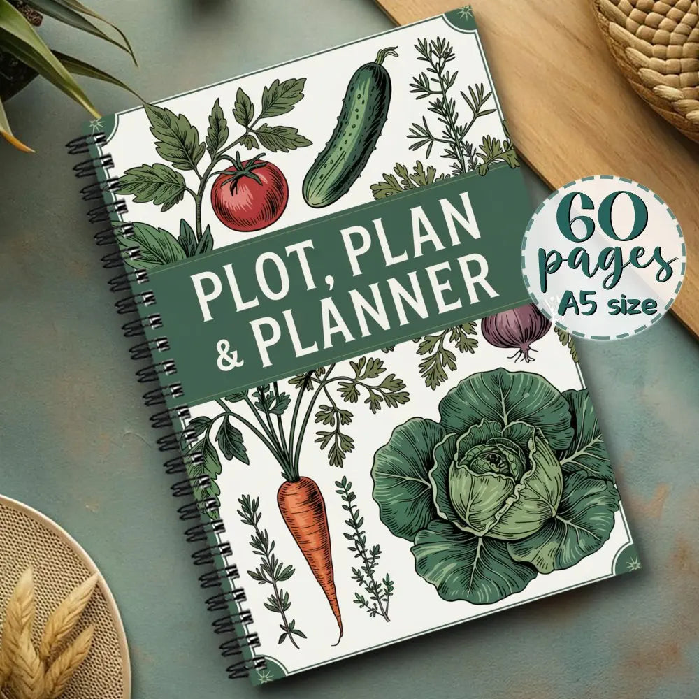 Plot, Plan & Planner – A5 Garden Journal | 60-Page Spiral Notebook for Vegetable & Flower Gardening | Beginner & Expert