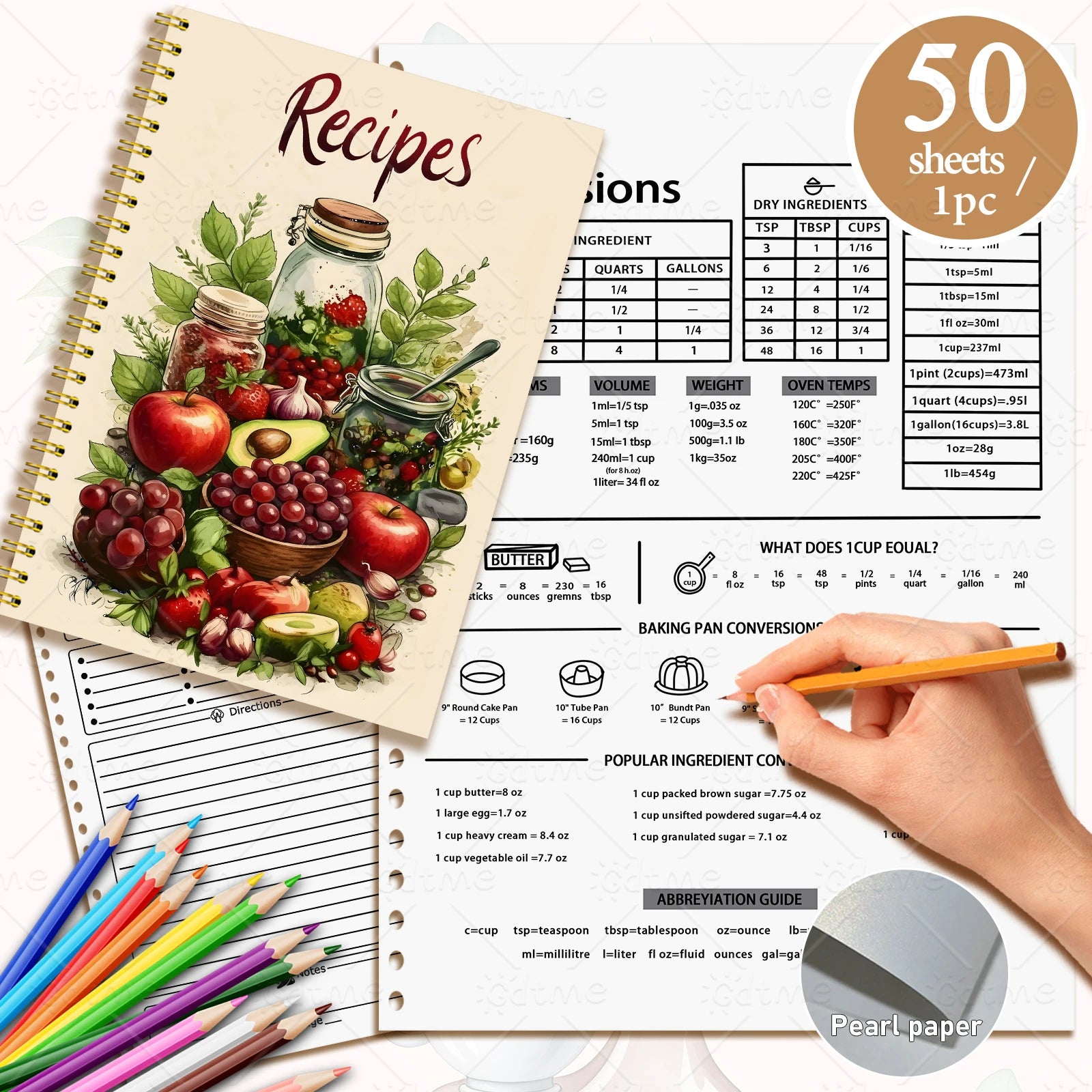 Recipe Notebook - Cute Kitchen Planner & Food Journal with Pastel Patterns (2 Designs)