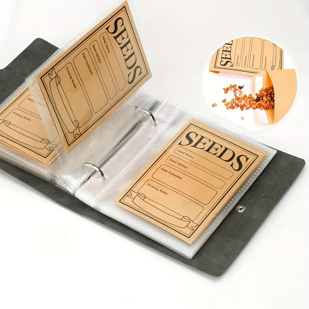 Garden Seed Storage & Organization Binder Kit – 50 Self-Sealing Kraft Envelopes + 25 Clear Pocket Sheets | Holds 200 Seed Packets