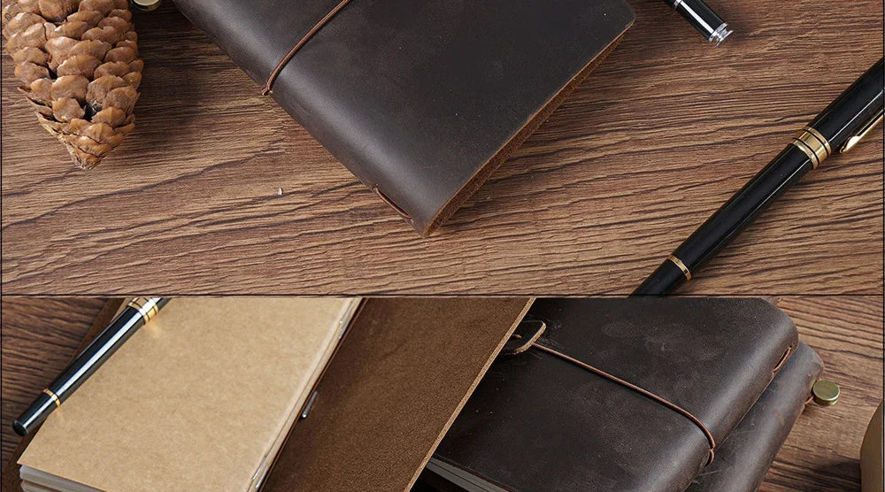 Genuine Leather Refillable Travel Journal - Handmade Retro Notebook with 192 Pages