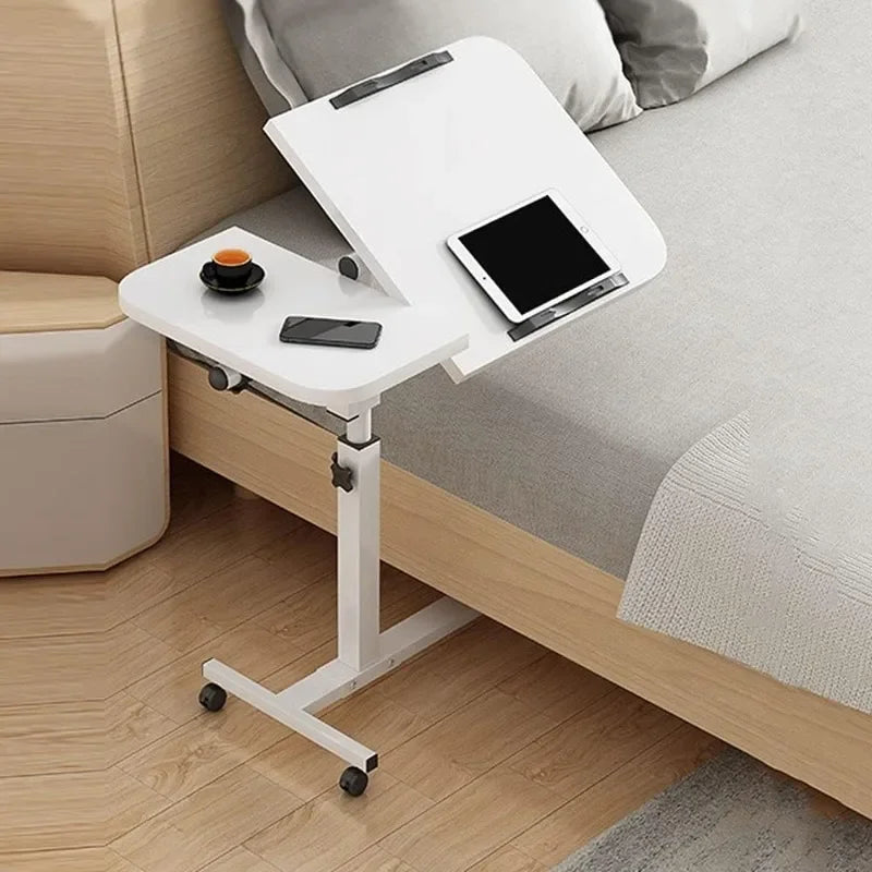 Rolling Bedside Laptop Desk with 360° Rotating & Tilting Top – Height Adjustable 59–89cm, Lockable Wheels | Black & White
